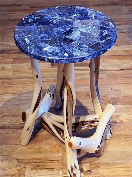 blue semi-precious stones round stone coffee table
