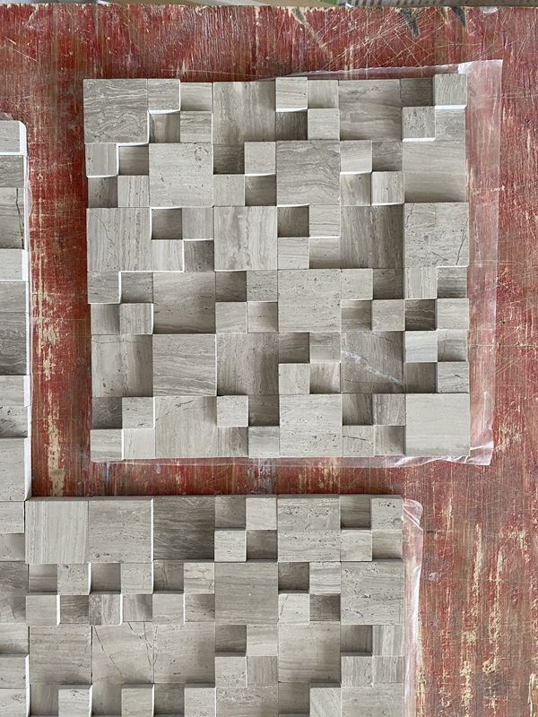 Split Wooden White Marble Mosaic