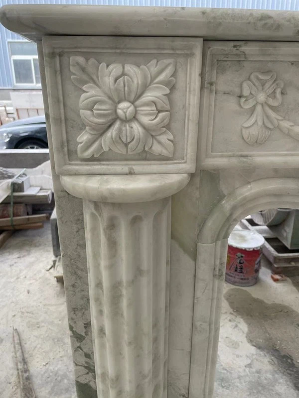 white onyx fireplace carving